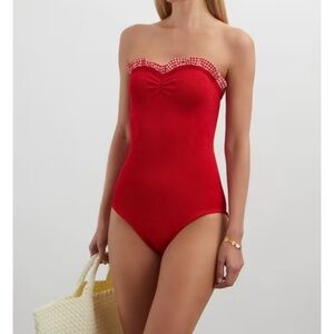 Hunza G Dolly Swim Red Gingham Check One Piece OS